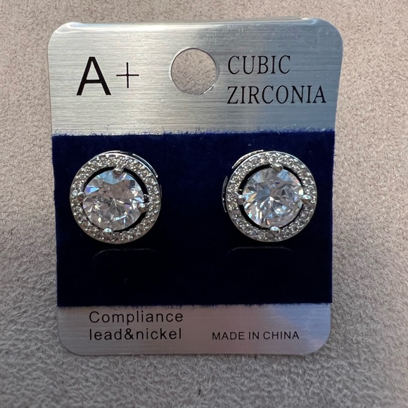 Jewelry - Cubic Zirconia Halo Stud Earrings - Silver Tone NWT